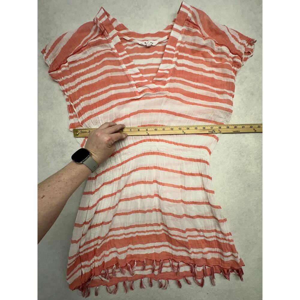 Athleta Womens Cover Up Large Beach Pool Boho Gauze Striped Tassels 100% Cotton - Picture 4 of 6